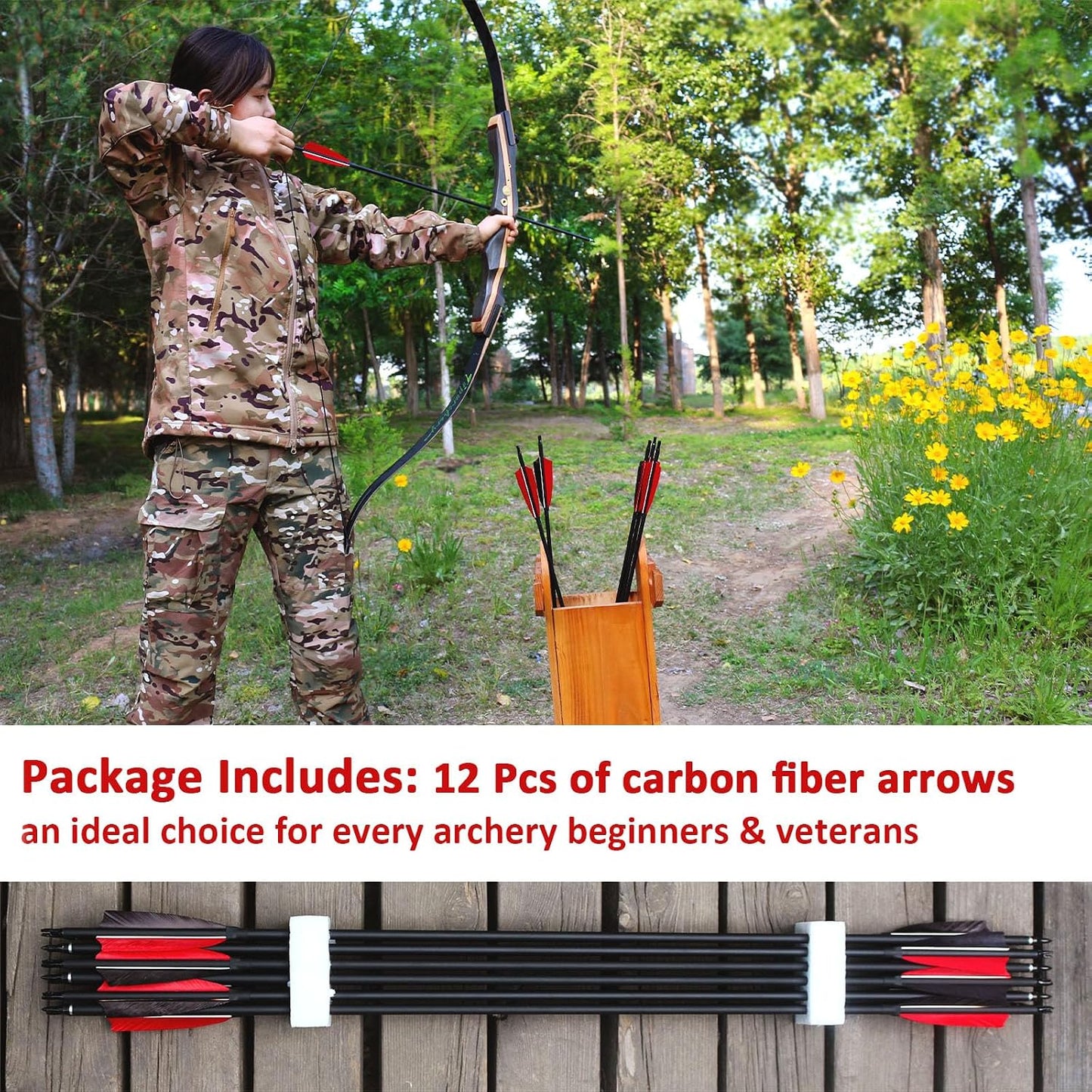 12 Pcs Archery Arrows with Feathers Removable Tips 30Inch Hunting Arrows for Recurve Bow Longbow Compound Bow for Adults Targeting Practice