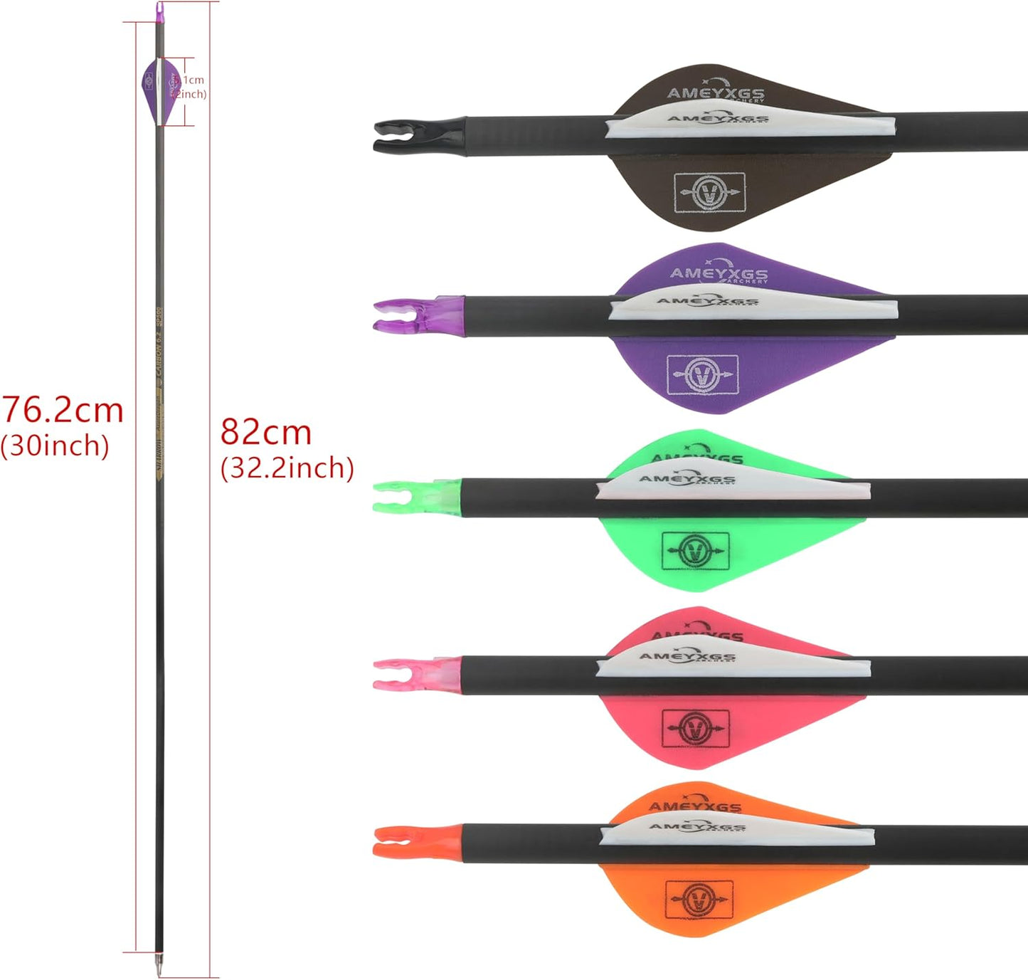 30" Pure Carbon Arrows Archery Practice Hunting Arrows Spine 300 350 400 500 600 with Removable Tips Targeting Arrows for Compound & Recurve & Long Bow 6/12Pcs