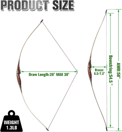58" Laminated Recurve Bow,Amercian Hunting Bow Archery Bow 20-60Lbs