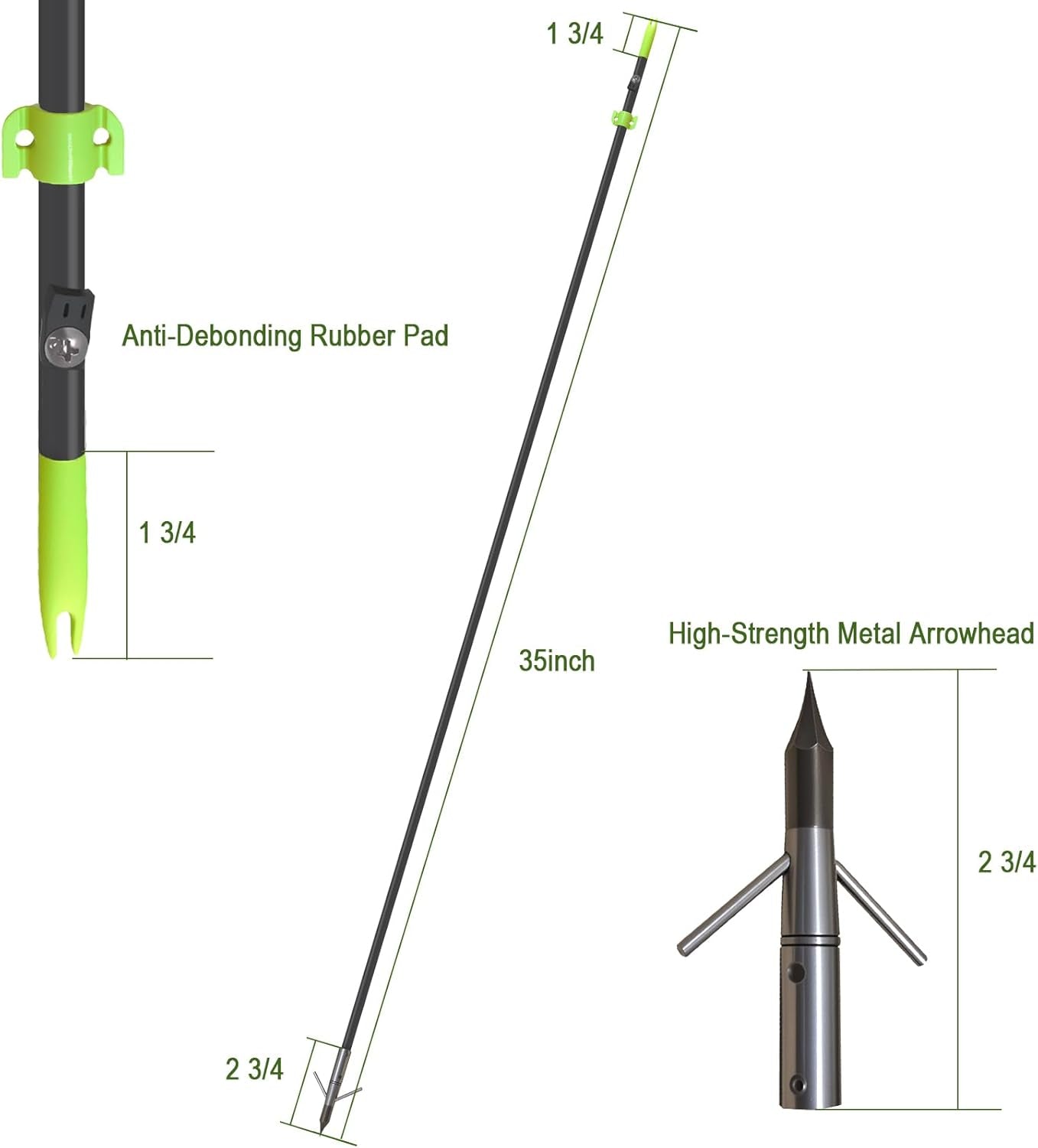 Archery Bowfishing Arrows Hunting 34Inch Solid Fiberglass Arrows with Broadhead for Compound Bow and Recurve Bow 6Pcs