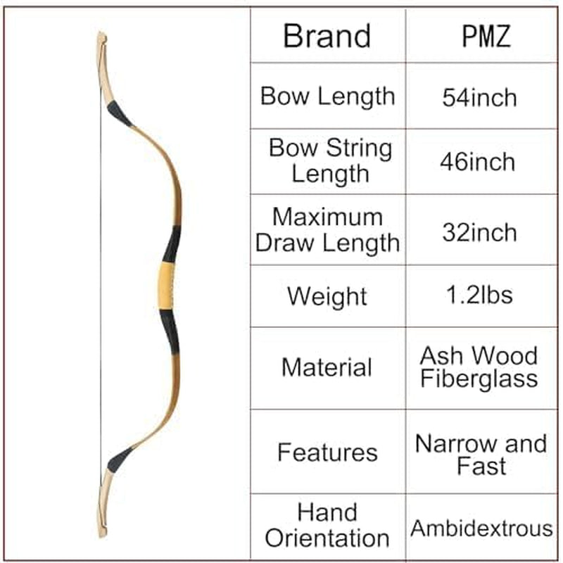 Archery Recurve Bow Set, 54" High-Performance Horse Bow for Hunting, Right Left Hand Traditional Turkish Bow for Youth Adults Beginners to Advanced Outdoor Practice & Hunting, 20-50 Lbs