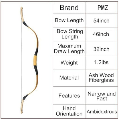 Archery Recurve Bow Set, 54" High-Performance Horse Bow for Hunting, Right Left Hand Traditional Turkish Bow for Youth Adults Beginners to Advanced Outdoor Practice & Hunting, 20-50 Lbs