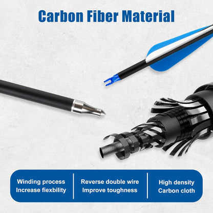14/24 Pcs 30" Carbon Archery Arrows, Spine Matched for Hunting & Target Practice with Compound & Recurve Bows, Durable Carbon Shaft and Removable Tips
