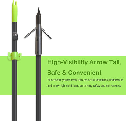 Archery Bowfishing Arrows Hunting 34Inch Solid Fiberglass Arrows with Broadhead for Compound Bow and Recurve Bow 6Pcs