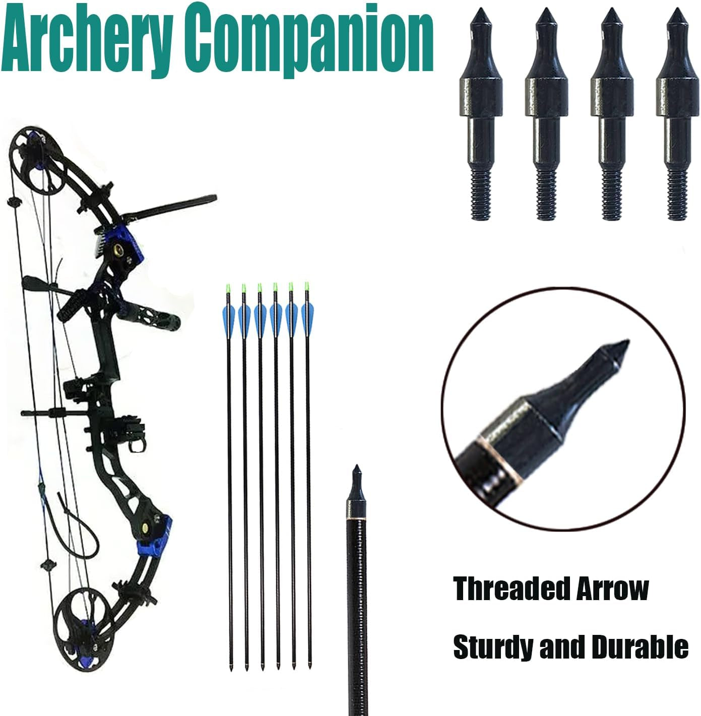 Pack of 24 Black Screw-In Archery Field Points Arrow for Target Practice Shooting,100 Grain Each