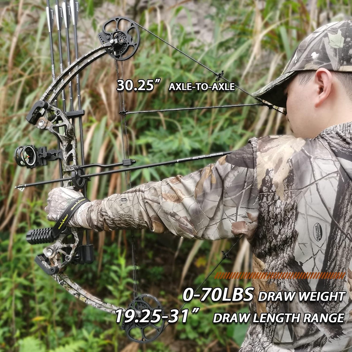 Compound Bow and Archery Sets - Right Hand Archery Compound Bows 0-70 Lbs Draw Weight Adjustable for Adults and Beginners，Hunting Bow Kit for Beginner