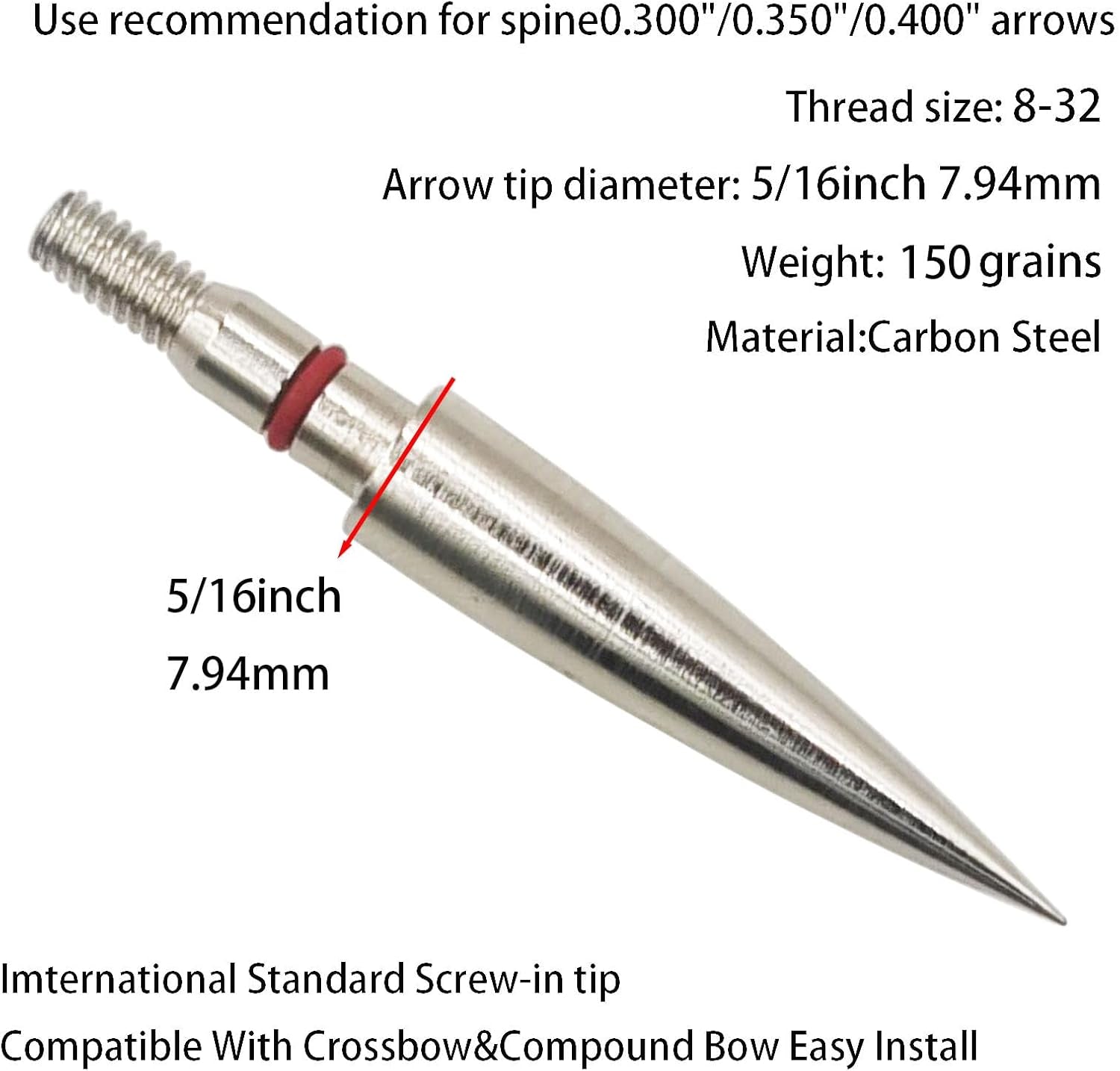 Archery Field Points Practice Field Tips100/125/150/200/300 Grains Archery Target Practice Hunting Broadheads Points Arrow Tip for Recurve Compound Bow Standard Threaded Screw-In Arrow