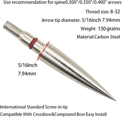 Archery Field Points Practice Field Tips100/125/150/200/300 Grains Archery Target Practice Hunting Broadheads Points Arrow Tip for Recurve Compound Bow Standard Threaded Screw-In Arrow
