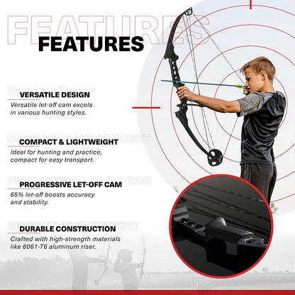 Gen-X Lightweight Compound Bow, Archery Hunting Bow for Adults W/Adjustable Riser, Cam Draw Weight, & Length, Draw Hand - Right, Black