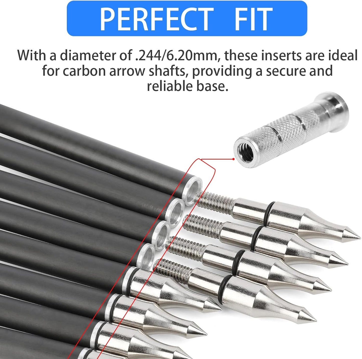 24 Pieces Archery Arrow Aluminum Inserts .244/6.20Mm Replacements Archery Base Inserts Carbon Arrow Shaft Hunting Accessory