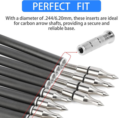 24 Pieces Archery Arrow Aluminum Inserts .244/6.20Mm Replacements Archery Base Inserts Carbon Arrow Shaft Hunting Accessory