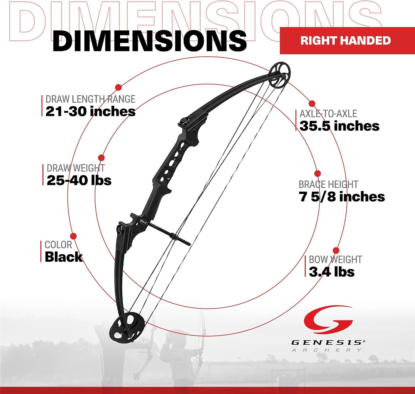 Gen-X Lightweight Compound Bow, Archery Hunting Bow for Adults W/Adjustable Riser, Cam Draw Weight, & Length, Draw Hand - Right, Black