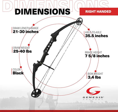Gen-X Lightweight Compound Bow, Archery Hunting Bow for Adults W/Adjustable Riser, Cam Draw Weight, & Length, Draw Hand - Right, Black