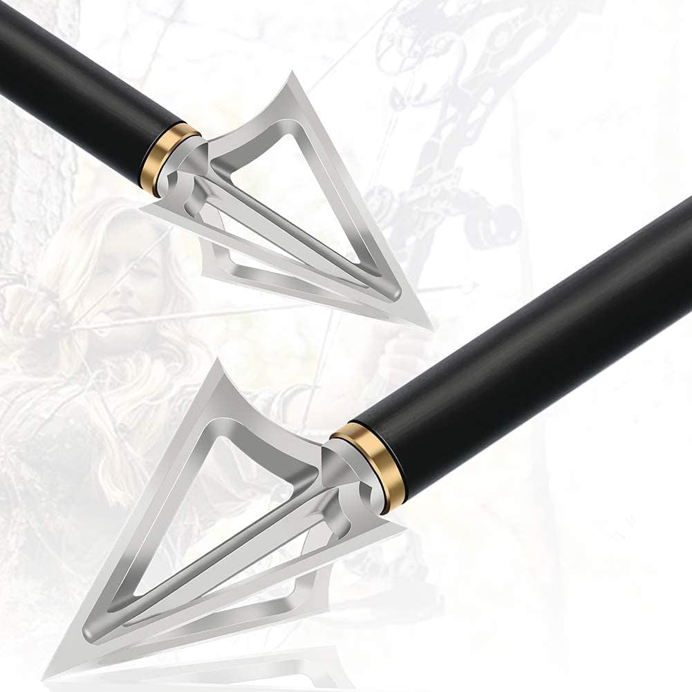 6PK Hunting Broadheads,100 Grain Stainless Steel Fixed Blade 1-1/8" Cut Premium Solid Arrow Tip Archery Arrowhead for Crossbow and Compound Bow