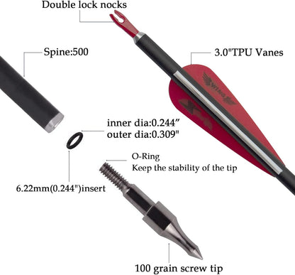 31Inch Carbon Arrow Archery Targeting Practice Hunting Arrows for Compound & Recurve Bow with Removable Tips(Pack of 12)