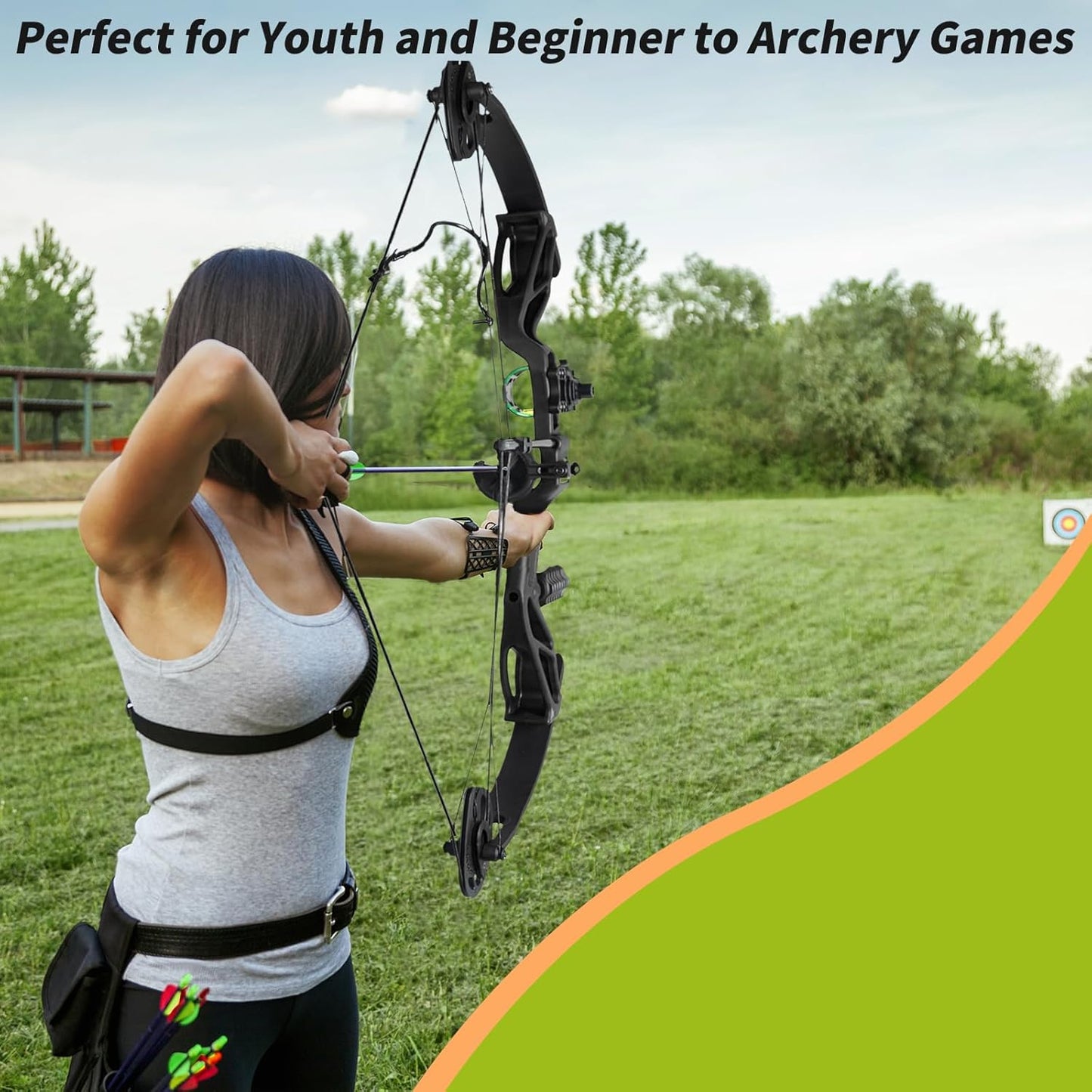 Compound Bow Archery Sets for Youth & Kids,Beginners, Right Hand Compound Bows, Draw Length 18"-27",15-30 Lbs Draw Weight, 260Fps, Hunting Bow Archery Arrows Set