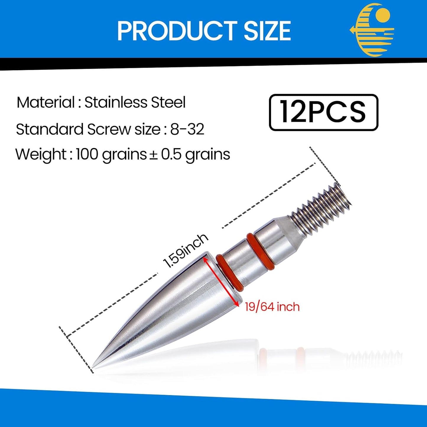 12Pcs Archery Field Points, 100/125/150/300 Grain Field Points, Screw-In Archery Field Broadheads for Recurve, Compound Bow Crossbow, Archery Target Crossbow Practice Tip