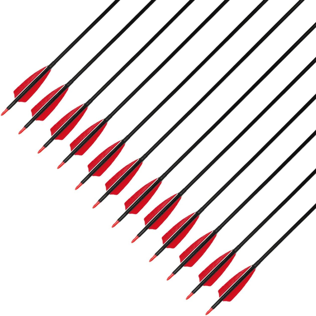 30" Carbon Arrows Hunting Arrows with 4" Shield Shaped Turkey Feathers Spine 400 for Recurve & Traditional Long & English Long Bow(Pack of 12)