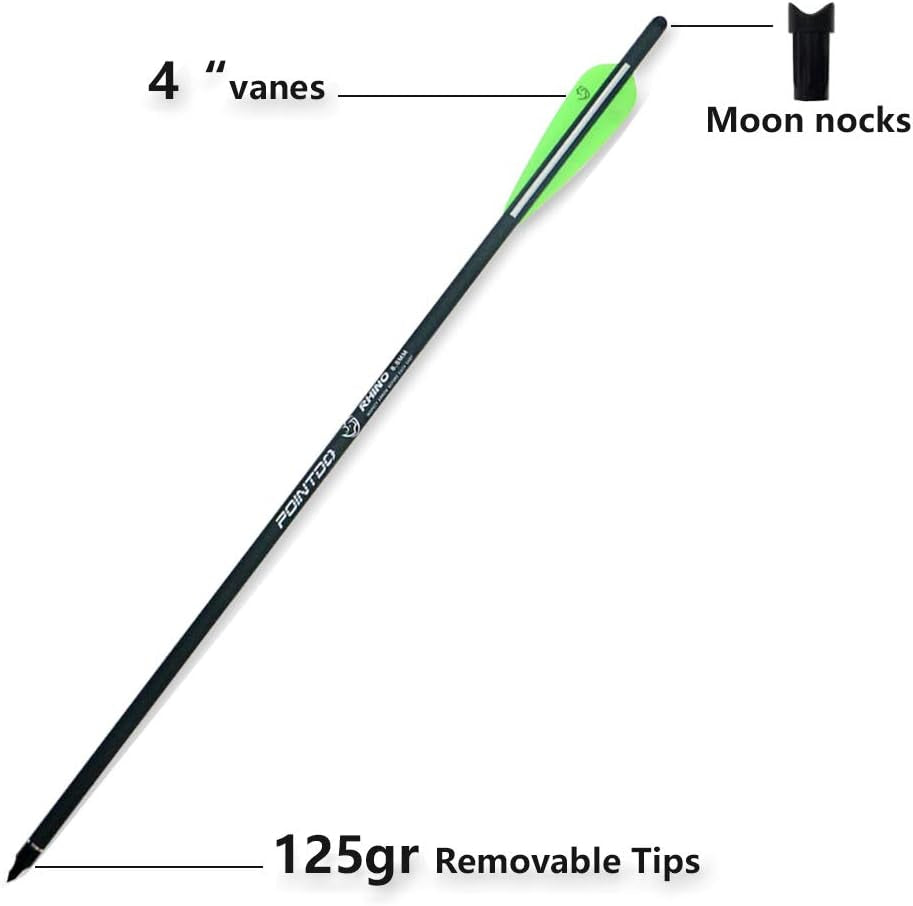 20Inch Carbon Crossbow Bolts Crossbow Hunting Arrows with 4" Vanes and Replaced Arrowhead/Tip (12 Pack)