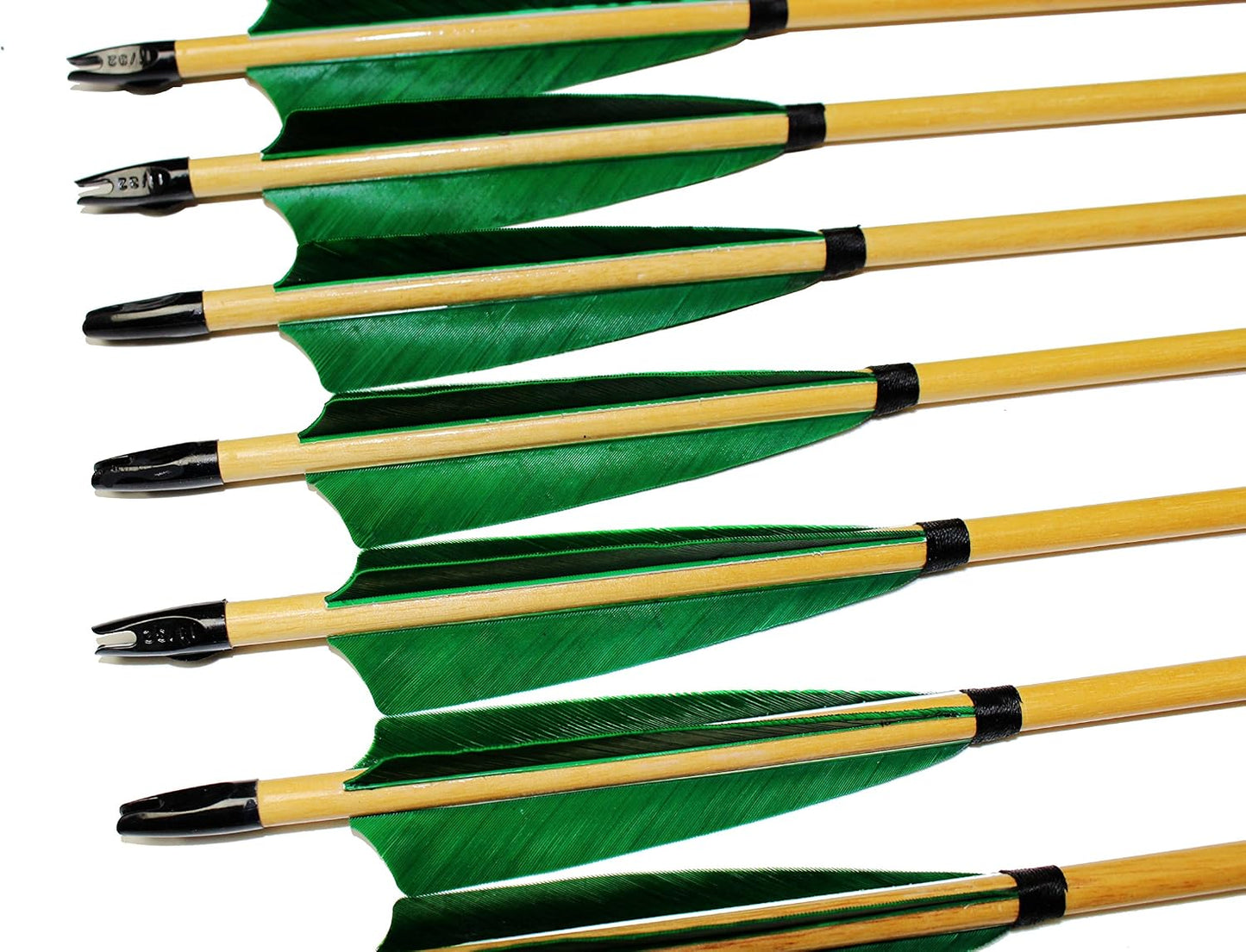 TTFLY FLETCHING 12PK 32 Inch Traditional Wooden Arrows Handmade Shaft Green Shield Turkey Feather Practice Archery for Recurve Longbow Hunting Arrows