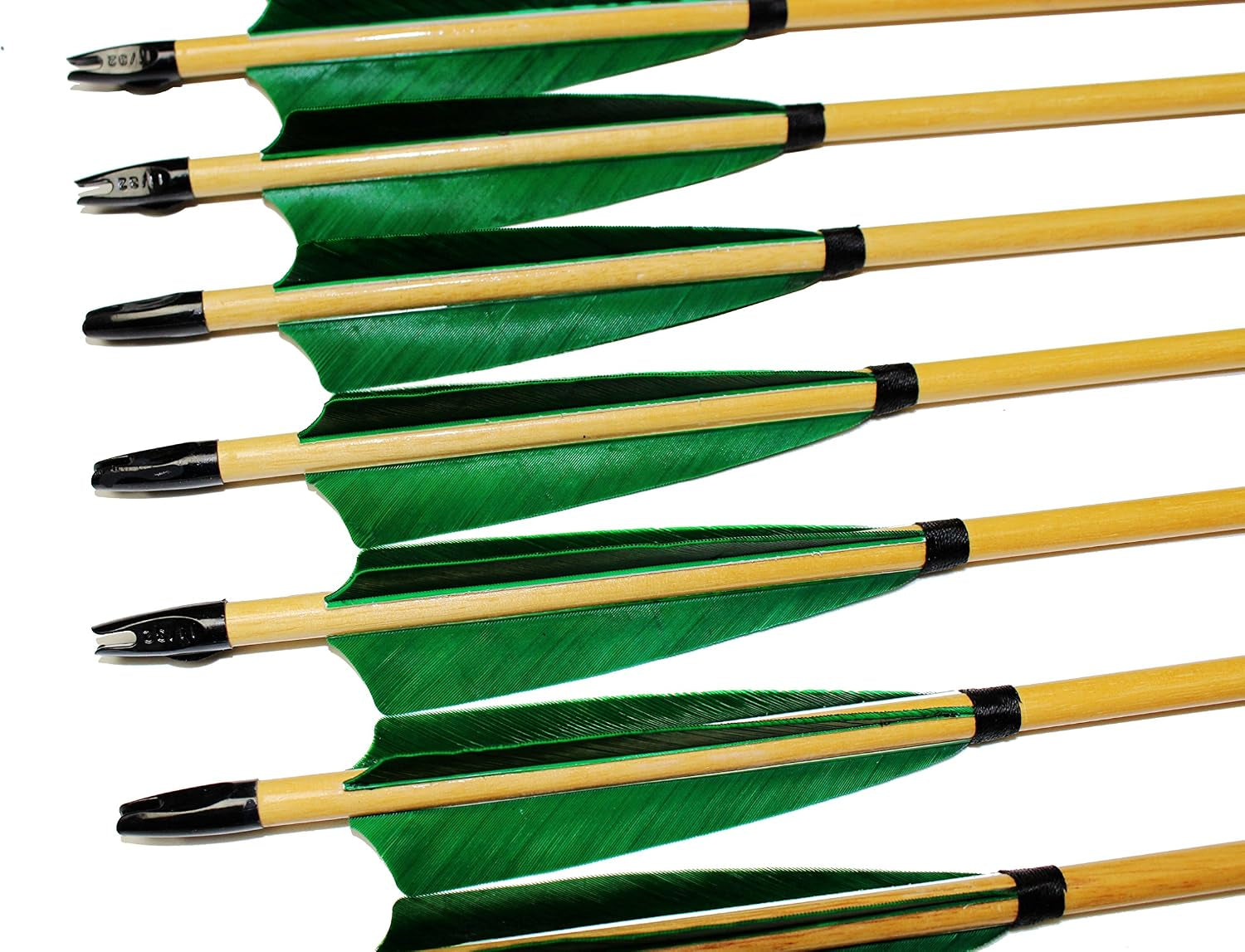 TTFLY FLETCHING 12PK 32 Inch Traditional Wooden Arrows Handmade Shaft Green Shield Turkey Feather Practice Archery for Recurve Longbow Hunting Arrows