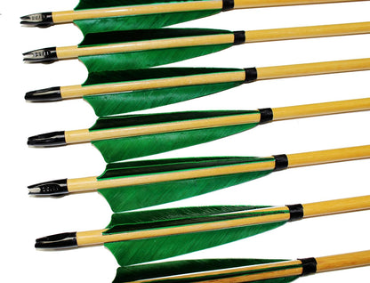 TTFLY FLETCHING 12PK 32 Inch Traditional Wooden Arrows Handmade Shaft Green Shield Turkey Feather Practice Archery for Recurve Longbow Hunting Arrows