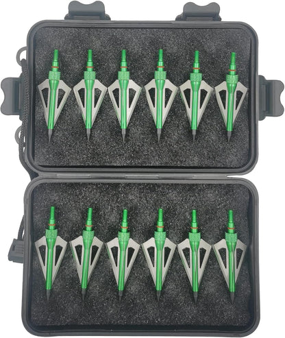 Hunting Broadheads 12PK 100 Grains Screw-In Arrow Archery 3 Blades Hunting Heads Arrow Tips Compatible with Crossbow and Compound Bow + 1 PK Broadhead Storage Case
