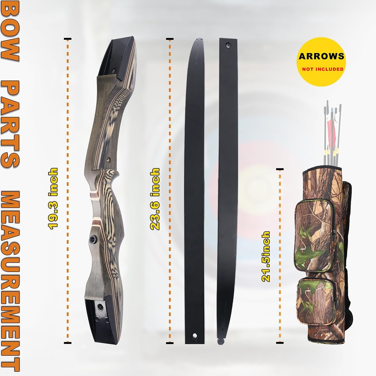 Recurved Wooden Takedown Archery Bow 62" Hunting Bow - Arrows Quiver Bag and Bow Stringer Tool Included - Right & Left-Handed 25-55 LBS Draw Weight