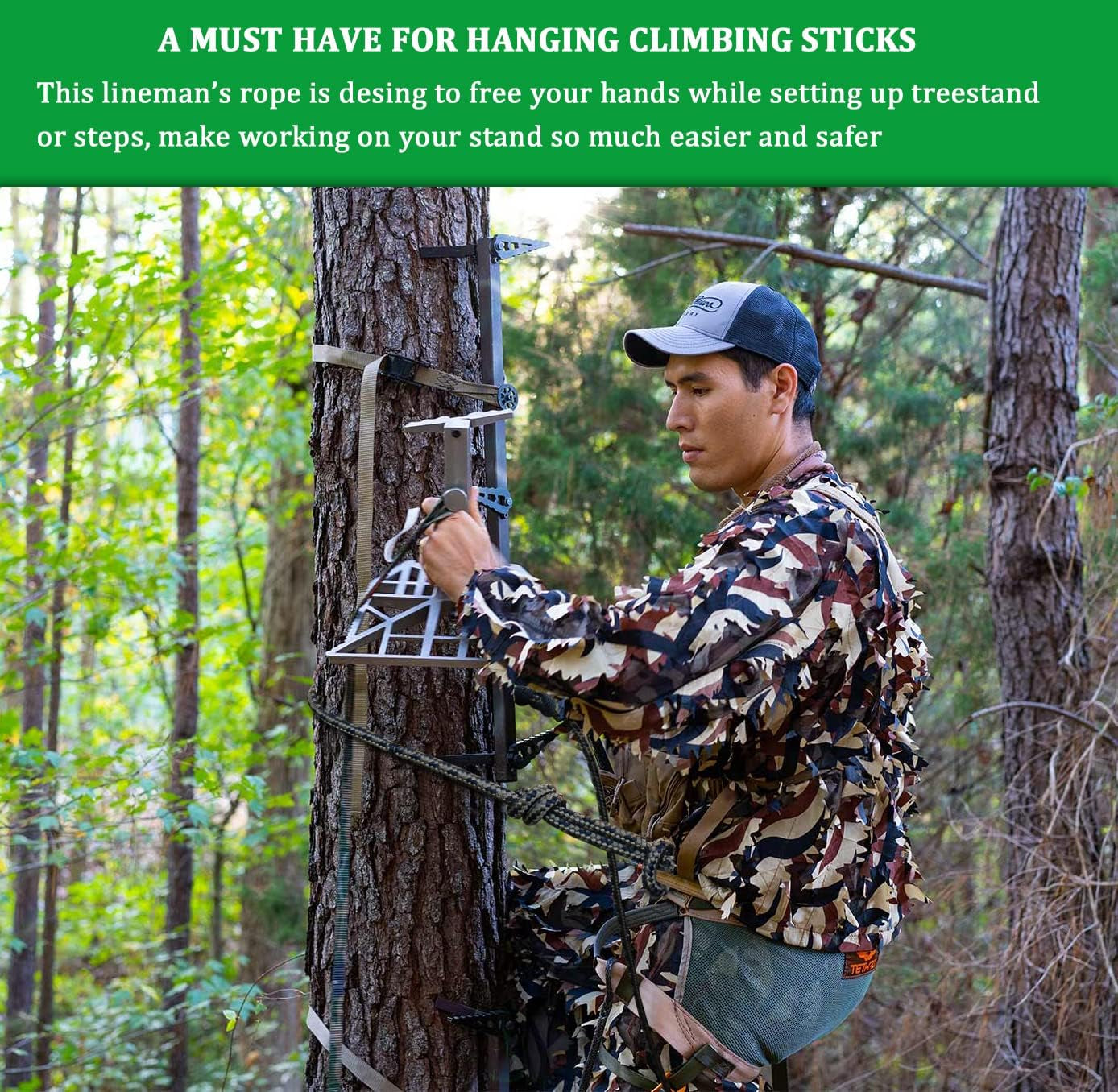 Treestand Safety Rope, Linemans Rope for Hunting, Tree Stand Safety Line, Tree T