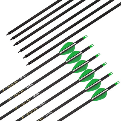 Carbon Arrow 29 Inch 12-Pack Hunting Arrows Spine 400 for 30-65Lb Bows Archery Compound & Recurve & Traditional Bow, Green