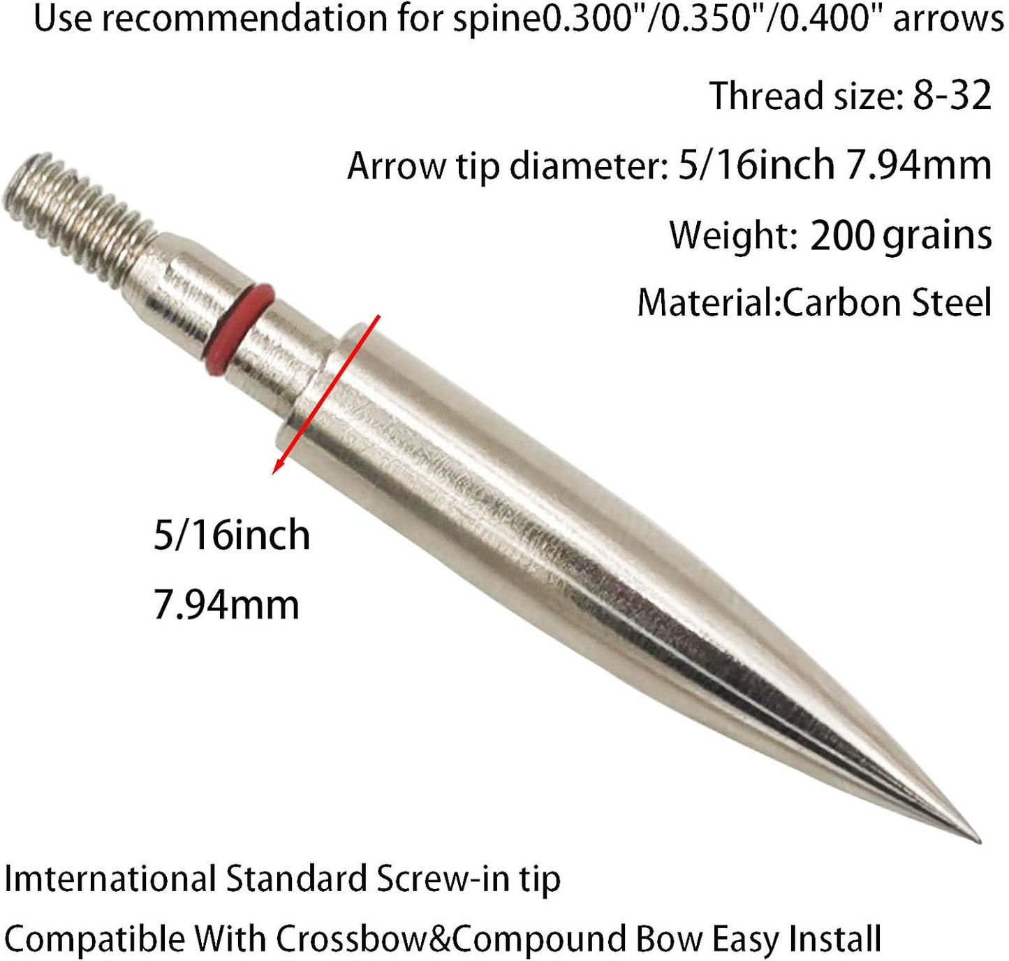 Archery Field Points Practice Field Tips100/125/150/200/300 Grains Archery Target Practice Hunting Broadheads Points Arrow Tip for Recurve Compound Bow Standard Threaded Screw-In Arrow