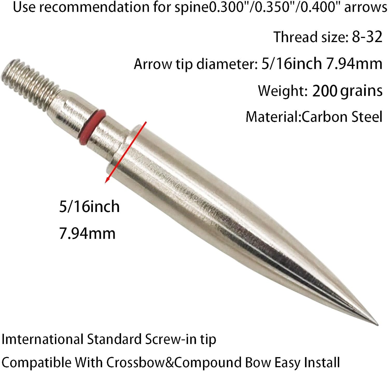 Archery Field Points Practice Field Tips100/125/150/200/300 Grains Archery Target Practice Hunting Broadheads Points Arrow Tip for Recurve Compound Bow Standard Threaded Screw-In Arrow