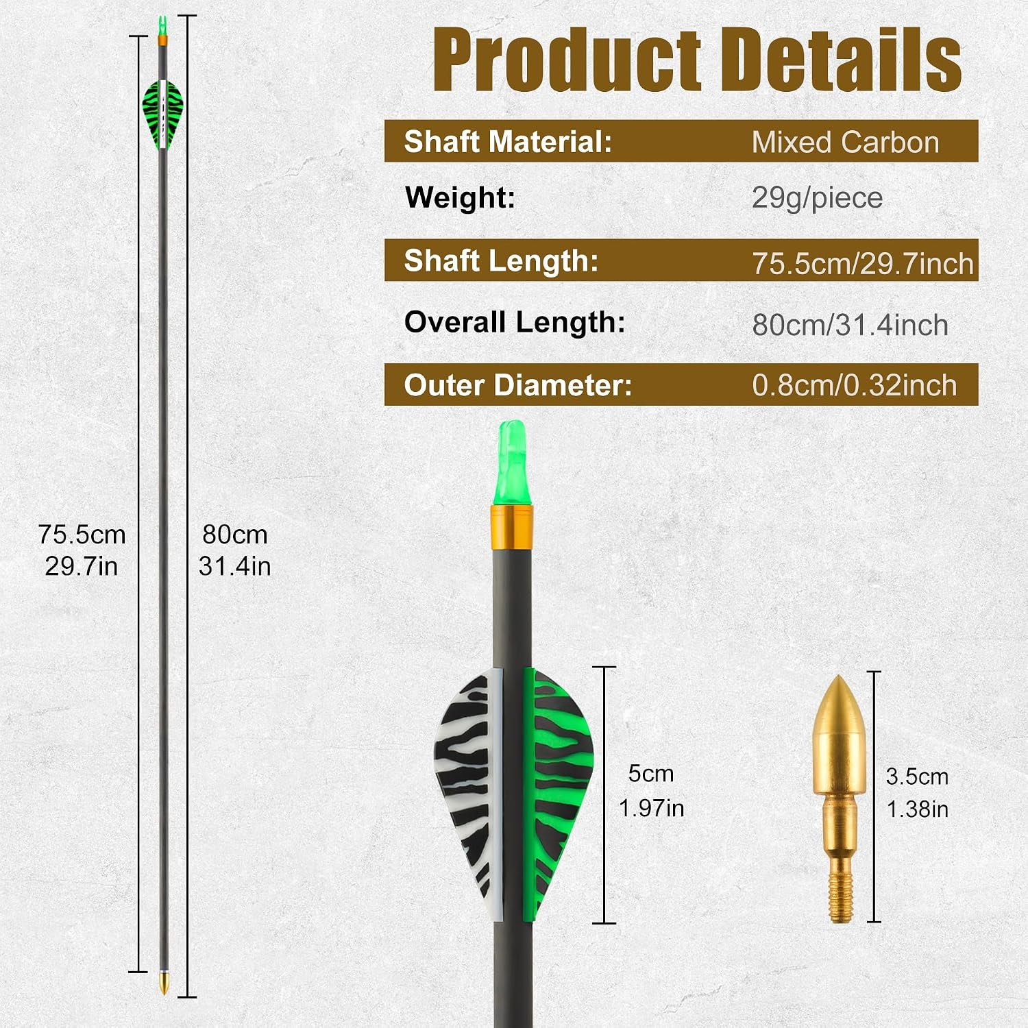 Carbon Arrows 31In for Hunting & Target Practice 350 Spine, 12 Pack with Removable Tips, Compatible with Compound & Recurve Bows‌