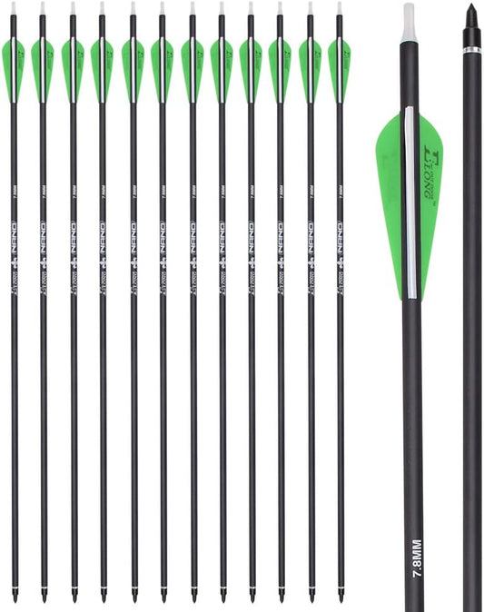 Archery 26/28/30Inch Carbon Arrow Practice Hunting Arrows With100 Grain Removable Tips for Compound & Recurve Bow(Pack of 12)