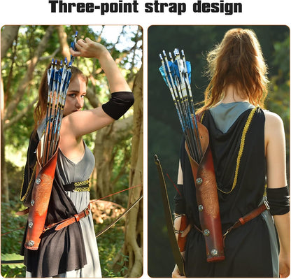 Pure Cowhide Arrow Quiver,Retro Hunting Quivers with Magnetic Attraction,Riding Quiver