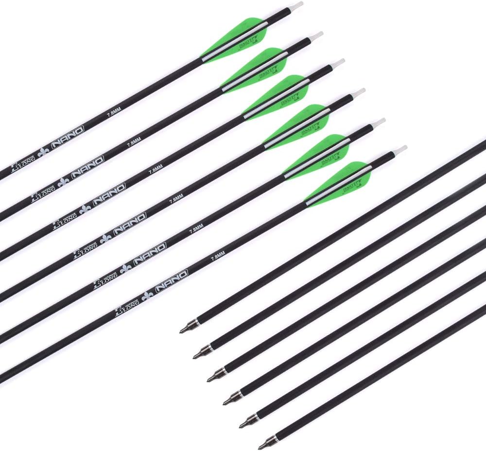 Archery 26/28/30Inch Carbon Arrow Practice Hunting Arrows With100 Grain Removable Tips for Compound & Recurve Bow(Pack of 12)