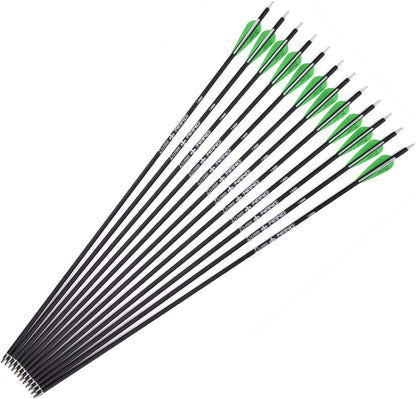 Archery 26/28/30Inch Carbon Arrow Practice Hunting Arrows With100 Grain Removable Tips for Compound & Recurve Bow(Pack of 12)