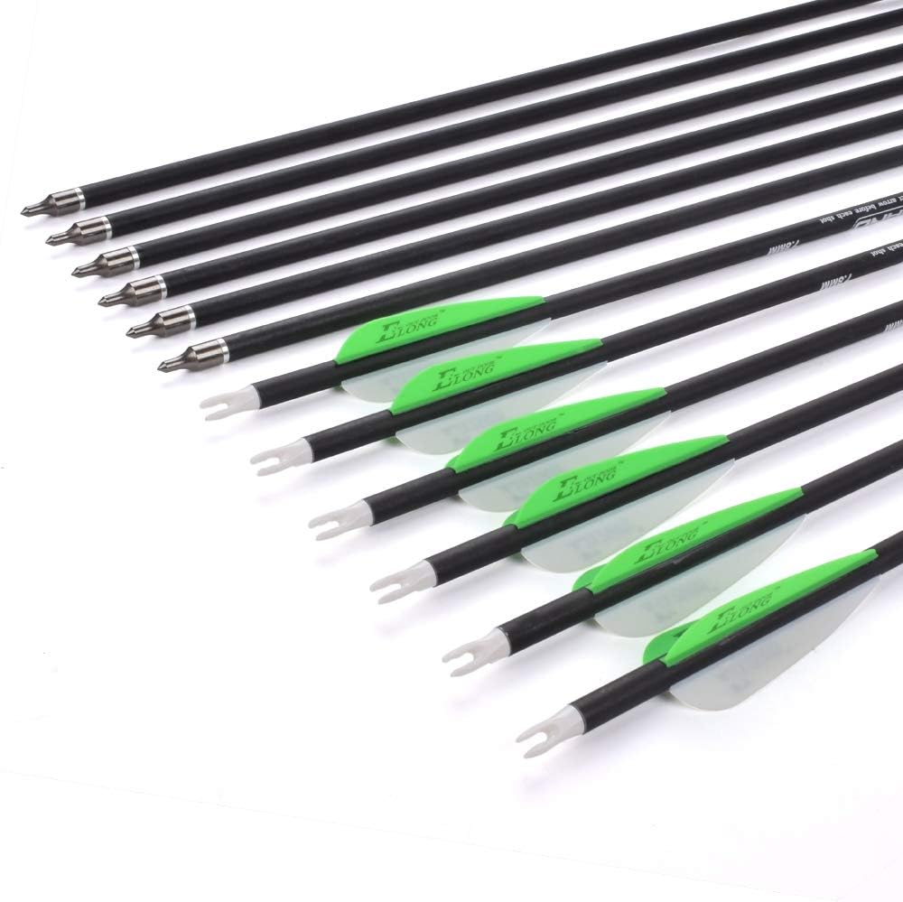 Archery 26/28/30Inch Carbon Arrow Practice Hunting Arrows With100 Grain Removable Tips for Compound & Recurve Bow(Pack of 12)
