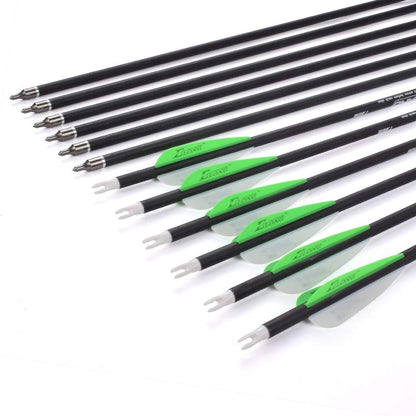 Archery 26/28/30Inch Carbon Arrow Practice Hunting Arrows With100 Grain Removable Tips for Compound & Recurve Bow(Pack of 12)