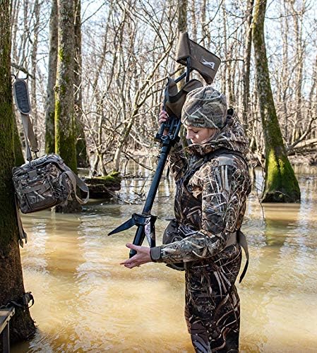 Wetland Hunting Seat - Lightweight Hunting Chair with Adjustable Height, Sink-Resistant Leg, and Removable Shoulder Carry Strap for All-Weather Hunting