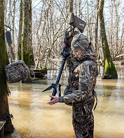 Wetland Hunting Seat - Lightweight Hunting Chair with Adjustable Height, Sink-Resistant Leg, and Removable Shoulder Carry Strap for All-Weather Hunting