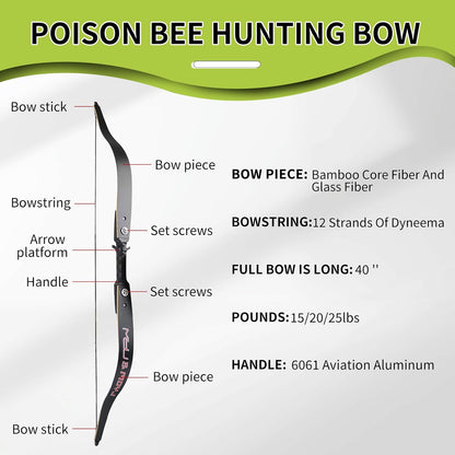 Poison Bee Hunting Bow. 40 '' Traditional Bow Is Designed for Teenagers to Train in Archery and Prepare for Archery Hunting15~25Lb