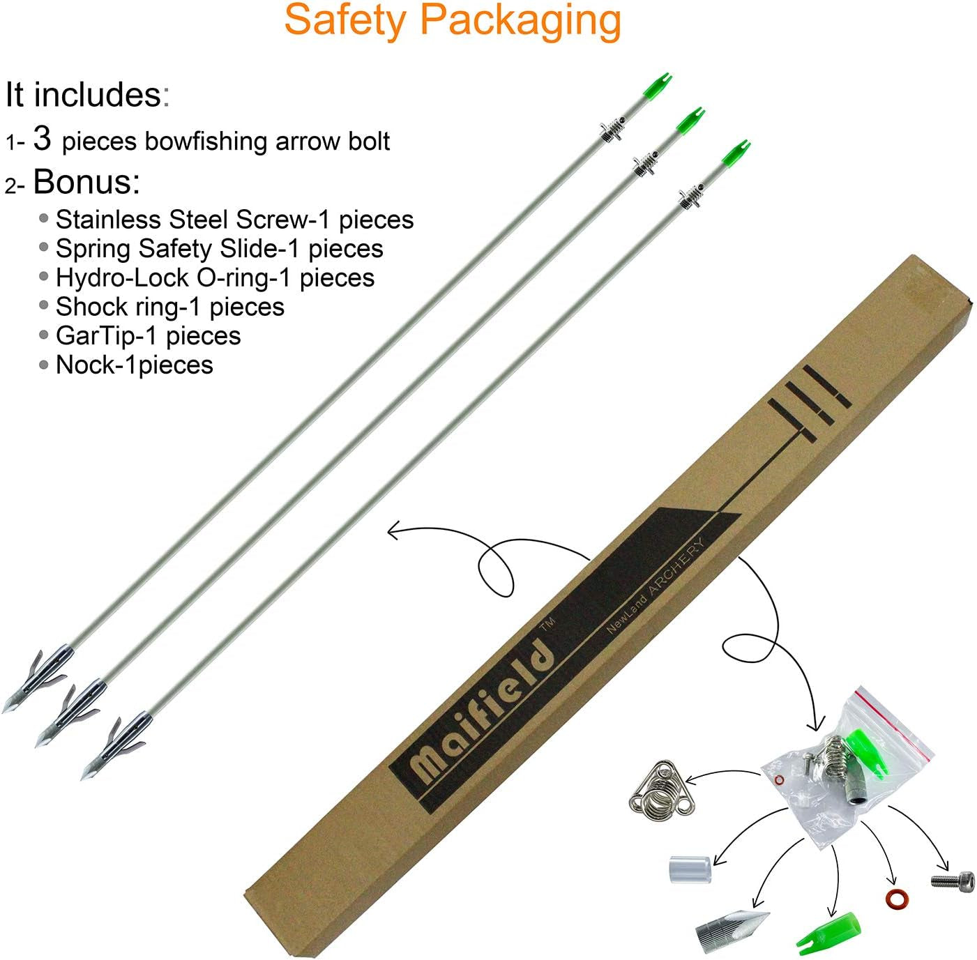 Bowfishing Head Carbon/Glass-Fiber Arrow Shafts 2 Mechanical Barbs 2.5" Holding Area Archery Broadhead Fits 5/16" Fiberglass Arrow Shaft 3/6 PK