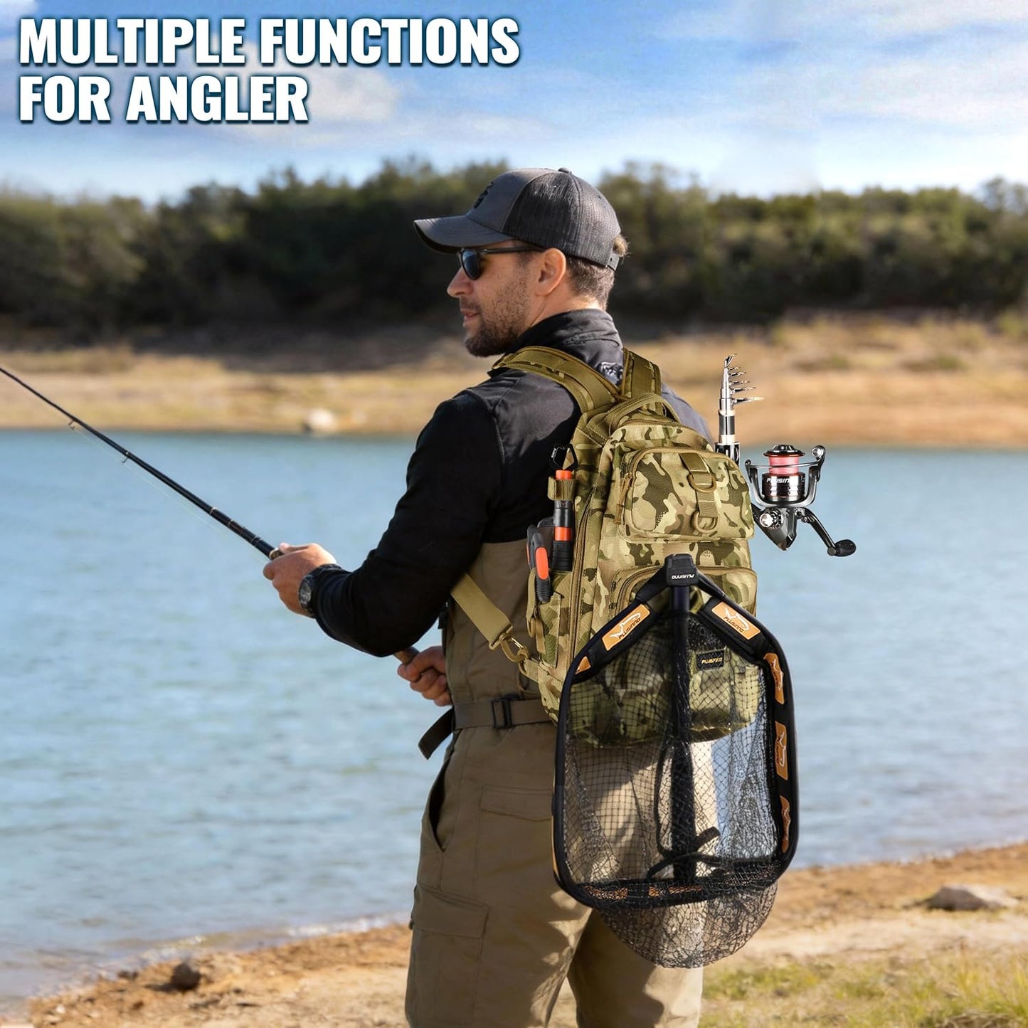Fishing Gear,Fishing Backpack with Floating Fishing Net,Tackle Boxes,Waterproof Fishing Tackle Bag,Fishing Gifts for Men