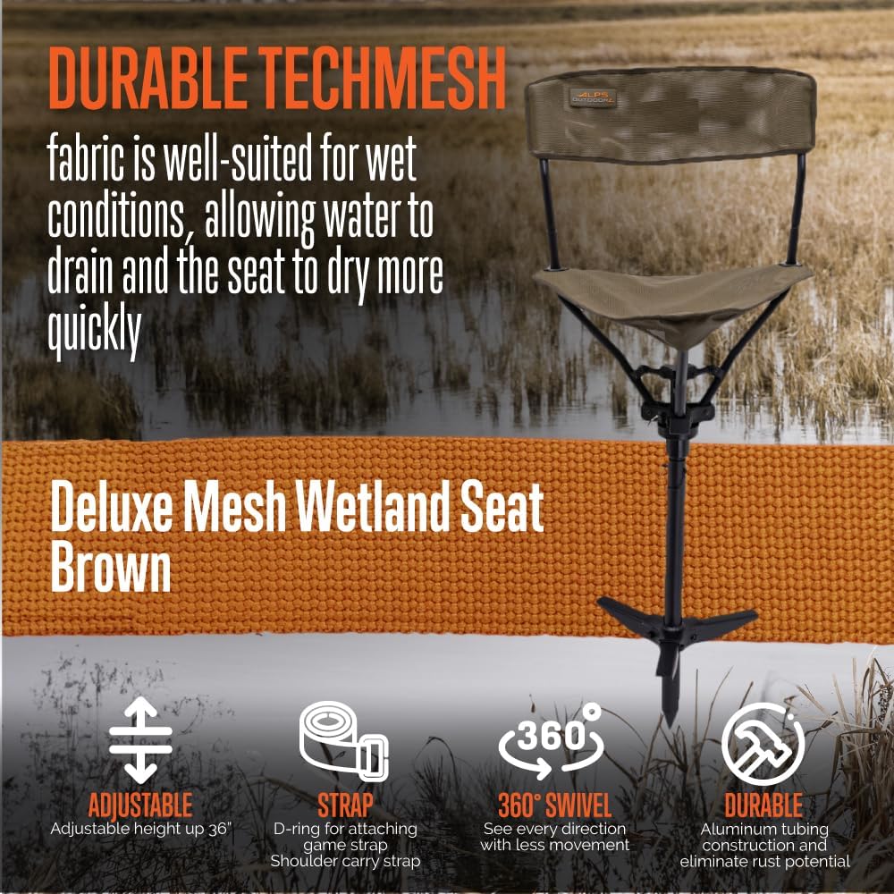Wetland Hunting Seat - Lightweight Hunting Chair with Adjustable Height, Sink-Resistant Leg, and Removable Shoulder Carry Strap for All-Weather Hunting