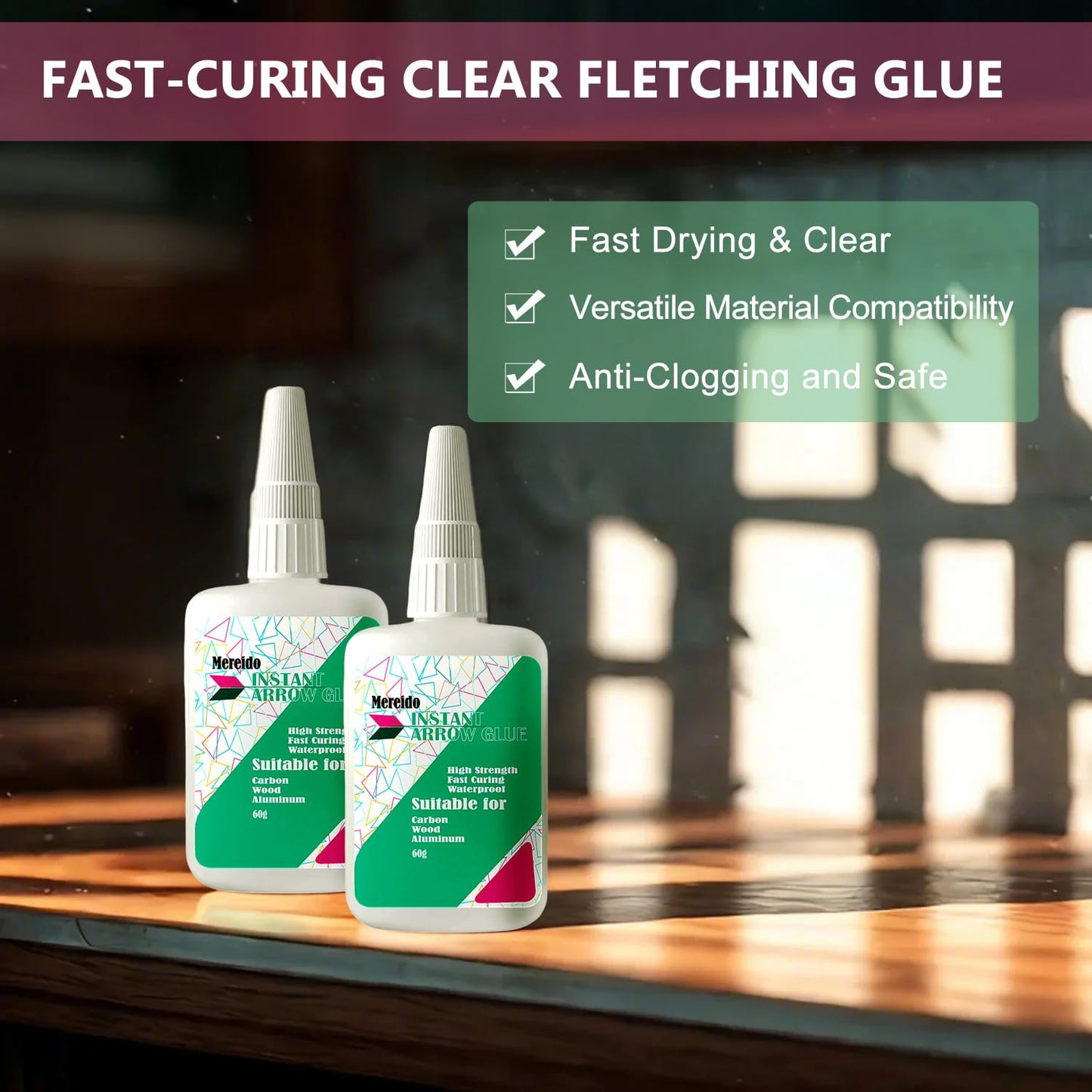 Fletching Glue, Instant Arrow Glue, 120G, for Aluminium, Carbon and Wood Shafts (Arrowglue-60G X2)