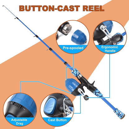 Kids Fishing Rod and Reel Combo, 47In/59Intelescopic Fishing Pole Portable Fishing Kits Lightweight with Fishing Lures Fishing Lines Fishing Hooks