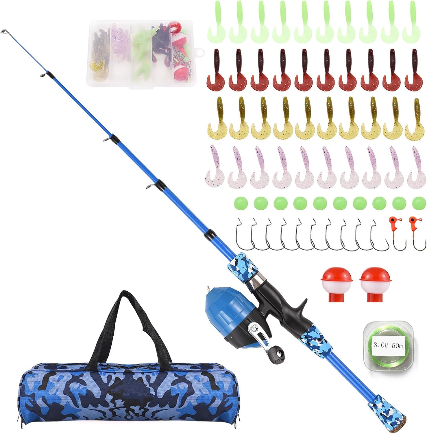 Kids Fishing Rod and Reel Combo, 47In/59Intelescopic Fishing Pole Portable Fishing Kits Lightweight with Fishing Lures Fishing Lines Fishing Hooks