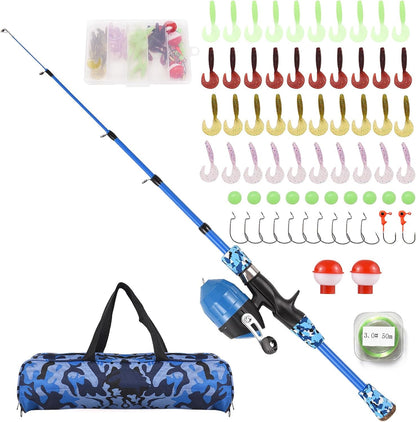 Kids Fishing Rod and Reel Combo, 47In/59Intelescopic Fishing Pole Portable Fishing Kits Lightweight with Fishing Lures Fishing Lines Fishing Hooks