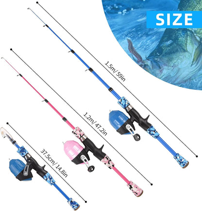 Kids Fishing Rod and Reel Combo, 47In/59Intelescopic Fishing Pole Portable Fishing Kits Lightweight with Fishing Lures Fishing Lines Fishing Hooks